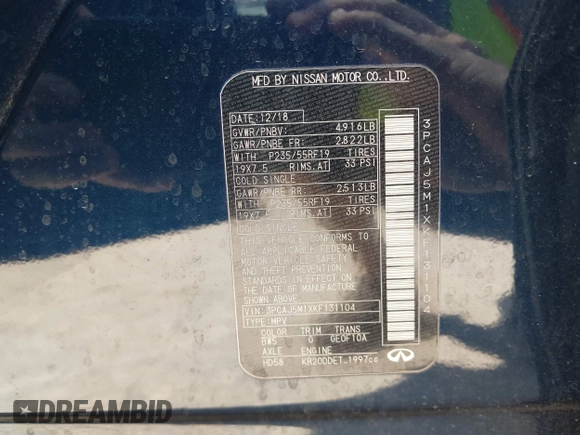 2019 Infiniti QX50 Essential с VIN 3PCAJ5M1XKF131104, выставлен на аукционе IAAI как лот 41452545 с пробегом 113 271 миль миль и . История ставок и продаж доступна на DreamBid. Изображение 9.