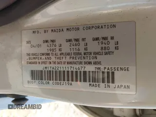 2001 Mazda Millenia z VIN JM1TA221111714677, wystawiony jako IAAI lot #42203182 z przebiegiem 130 847 mil mil oraz . Historia ofert i sprzedaży dostępna na DreamBid. Obrazek 9.