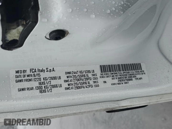2016 Ram ProMaster City Cargo Tradesman with VIN ZFBERFAT7G6B11181, listed as a Copart auction lot 55583905 with 276,858 mi miles and Salvage Title. Bid and sale history available at DreamBid. Image 14.