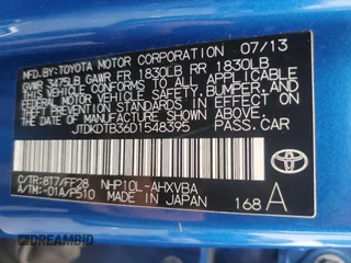 2013 Toyota Prius One with VIN JTDKDTB36D1548395, listed as a Copart auction lot 54456315 with 135,744 mi miles and Salvage Title. Bid and sale history available at carsss.com. Image 12.