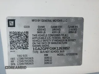 2019 Chevrolet Express Passenger LT with VIN 1GAZGPFG6K1263857, listed as a Copart auction lot 58987635 with 127,347 mi miles and Salvage title. Bid and sale history available at DreamBid. Image 13.