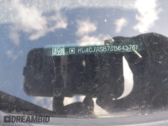 2016 Buick Encore with VIN KL4CJASB7GB643761, listed as a IAAI auction lot 41972732 with Not Provided miles. Bid and sale history available at carsss.com. Image 9.