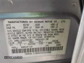 2002 Nissan Altima S with VIN 1N4AL11D92C225382, listed as a IAAI auction lot 41796261 with 207,812 mi miles. Bid and sale history available at carsss.com. Image 9.