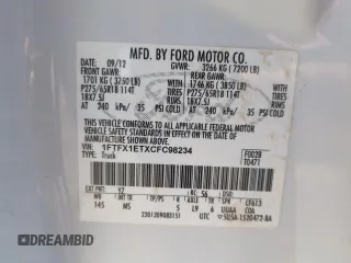 2012 Ford F-150 XL with VIN 1FTFX1ETXCFC98234, listed as a Copart auction lot 49923535 with 150,106 mi miles and Salvage title. Bid and sale history available at DreamBid. Image 13.
