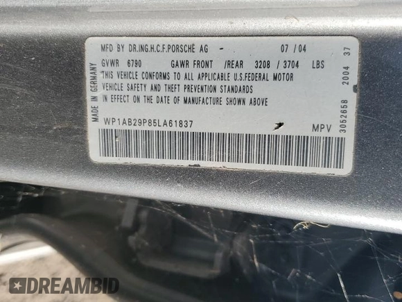 2005 Porsche Cayenne S with VIN WP1AB29P85LA61837, listed as a Copart auction lot 75708194 with 0 mi miles and Salvage Title. Bid and sale history available at carsss.com. Image 13.