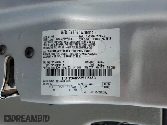 2005 Ford Focus S with VIN 1FAFP34N55W115653, listed as a Copart auction lot 63043315 with 110,593 mi miles and Salvage title. Bid and sale history available at DreamBid. Image 12.