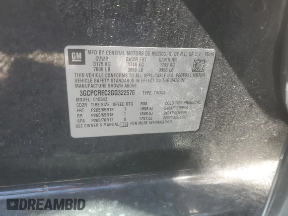 2016 Chevrolet Silverado 1500 LT with VIN 3GCPCREC2GG322576, listed as a Copart auction lot 49654595 with 169,618 mi miles and Salvage Title. Bid and sale history available at DreamBid. Image 12.
