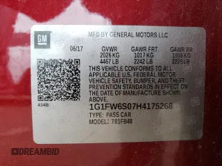 2017 Chevrolet Bolt EV LT z VIN 1G1FW6S07H4175268, wystawiony jako Copart lot #57917015 z przebiegiem 73 770 mil mil oraz Szkody całkowita. Historia ofert i sprzedaży dostępna na DreamBid. Obrazek 12.