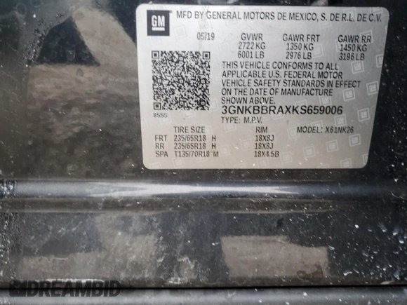 2019 Chevrolet Blazer with VIN 3GNKBBRAXKS659006, listed as a Copart auction lot 60274825 with 152,427 mi miles and Salvage title. Bid and sale history available at DreamBid. Image 13.