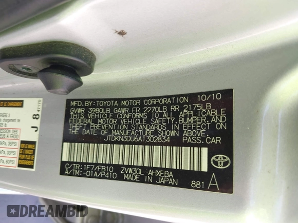 2010 Toyota Prius II z VIN JTDKN3DU6A1302834, wystawiony jako IAAI lot #42279387 z przebiegiem 147 866 mil mil oraz . Historia ofert i sprzedaży dostępna na DreamBid. Obrazek 9.