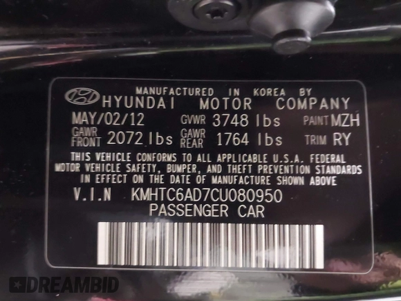 2012 Hyundai Veloster w/Black Int z VIN KMHTC6AD7CU080950, wystawiony jako IAAI lot #41606241 z przebiegiem 86 843 mil mil oraz . Historia ofert i sprzedaży dostępna na DreamBid. Obrazek 9.