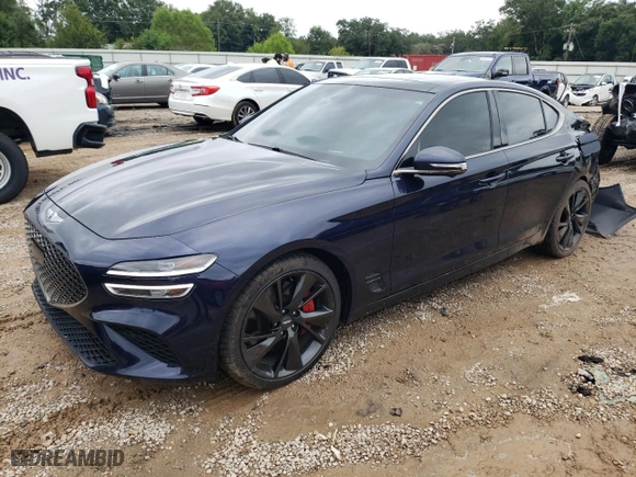2023 Genesis G70 3.3T with VIN KMTG54TE1PU106024, listed as a Copart auction lot 70501604 with 24,470 mi miles and Salvage Title. Bid and sale history available at carsss.com. Image 1.