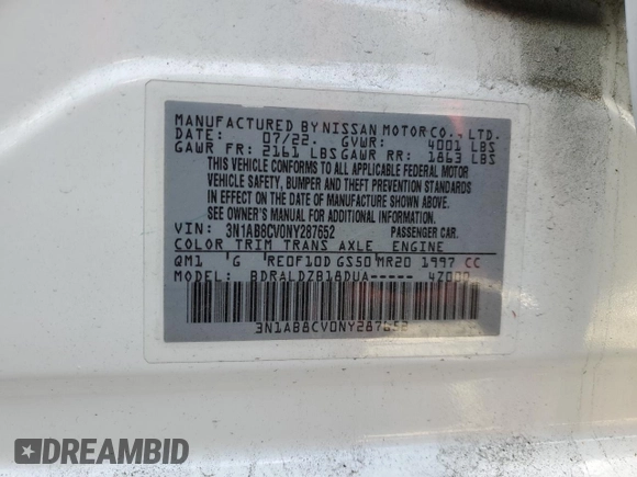 2022 Nissan Sentra SV with VIN 3N1AB8CV0NY287652, listed as a Copart auction lot 50783985 with 77,033 mi miles and Salvage Title. Bid and sale history available at carsss.com. Image 14.
