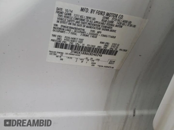 2014 Ford Flex SE z VIN 2FMGK5B86EBD40246, wystawiony jako Copart lot #50846665 z przebiegiem 19 798 mil mil oraz Szkoda całkowita • Salvage title. Historia ofert i sprzedaży dostępna na DreamBid. Obrazek 13.
