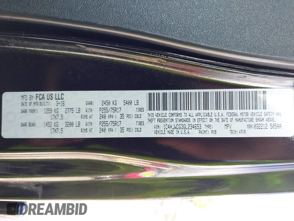 2016 Jeep Wrangler Unlimited Sport with VIN 1C4HJWDG3GL234653, listed as a IAAI auction lot 41931838 with 85,375 mi miles and . Bid and sale history available at DreamBid. Image 9.