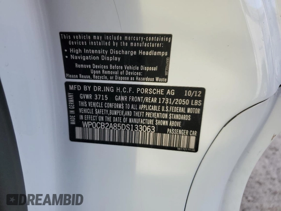 2013 Porsche Boxster S with VIN WP0CB2A85DS133063, listed as a Copart auction lot 84558154 with 139,411 mi miles and Salvage Title. Bid and sale history available at carsss.com. Image 12.