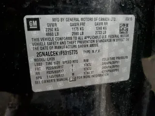 2015 Chevrolet Equinox LT with VIN 2GNALCEK1F6315775, listed as a Copart auction lot 53080315 with 129,134 mi miles and Clean Title. Bid and sale history available at carsss.com. Image 13.