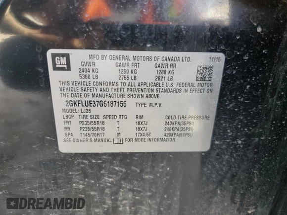 2016 GMC Terrain SLT z VIN 2GKFLUE37G6187156, wystawiony jako Copart lot #51361955 z przebiegiem 129 740 mil mil oraz Szkoda całkowita • Salvage title. Historia ofert i sprzedaży dostępna na DreamBid. Obrazek 14.