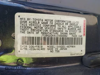 2001 Toyota Camry CE with VIN JT2BG22K410566882, listed as a IAAI auction lot 42084098 with 1 mi miles. Bid and sale history available at carsss.com. Image 9.