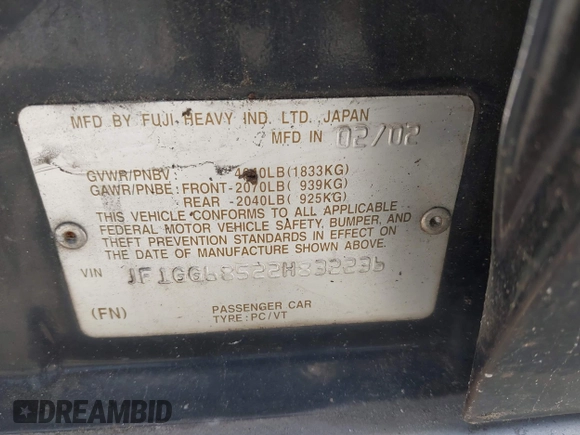 2002 Subaru Impreza Outback Special Sports с VIN JF1GG68522H832236, выставлен на аукционе IAAI как лот 42403548 с пробегом 211 839 миль миль и . История ставок и продаж доступна на DreamBid. Изображение 9.