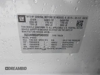 2015 Chevrolet Silverado 1500 LT with VIN 3GCUKREC8FG490856, listed as a IAAI auction lot 42067589 with 121,120 mi miles. Bid and sale history available at carsss.com. Image 9.