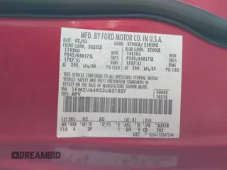 2003 Ford Explorer Eddie Bauer с VIN 1FMZU64K53UB51807, выставлен на аукционе IAAI как лот 42745922 с пробегом 200 191 миль миль и . История ставок и продаж доступна на DreamBid. Изображение 9.