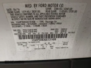 2016 Ford Taurus SE z VIN 1FAHP2D83GG131408, wystawiony jako IAAI lot #41552981 z przebiegiem 151 295 mil mil oraz . Historia ofert i sprzedaży dostępna na DreamBid. Obrazek 9.