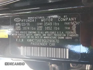 2016 Hyundai Accent SE with VIN KMHCT5AE9GU290670, listed as a IAAI auction lot 42083935 with 188,173 mi miles and . Bid and sale history available at carsss.com. Image 9.