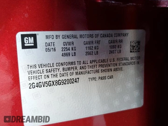 2016 Buick Regal GS with VIN 2G4GV5GX8G9200247, listed as a Copart auction lot 80676214 with Not Provided miles and Clean Title. Bid and sale history available at DreamBid. Image 14.
