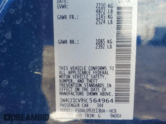 2025 Nissan LEAF SV Plus with VIN 1N4CZ1CV9SC564964, listed as a Copart auction lot 46302065 with 1,994 mi miles and Salvage Title. Bid and sale history available at carsss.com. Image 13.