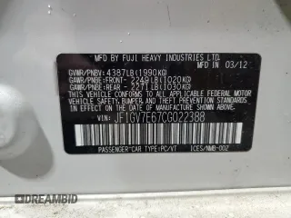 2012 Subaru WRX WRX with VIN JF1GV7E67CG022388, listed as a Copart auction lot 47311615 with 126,105 mi miles and Clean title. Bid and sale history available at DreamBid. Image 12.