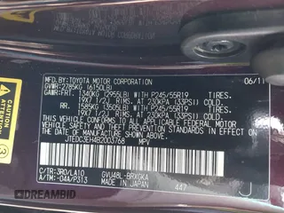 2011 Toyota Highlander Hybrid Limited with VIN JTEDC3EH4B2003768, listed as a IAAI auction lot 41765885 with 169,289 mi miles. Bid and sale history available at carsss.com. Image 9.