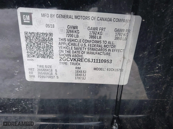 2018 Chevrolet Silverado 1500 LT with VIN 2GCVKREC6J1110953, listed as a IAAI auction lot 41352258 with 106,617 mi miles. Bid and sale history available at carsss.com. Image 9.