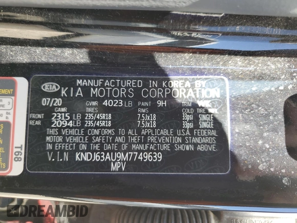 2021 Kia Soul GT-Line with VIN KNDJ63AU9M7749639, listed as a Copart auction lot 49115475 with 46,301 mi miles and Salvage Title. Bid and sale history available at DreamBid. Image 14.