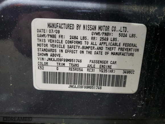 2009 Infiniti EX35 Journey with VIN JNKAJ09F99M951746, listed as a Copart auction lot 83046744 with 121,685 mi miles and Clean Title. Bid and sale history available at carsss.com. Image 13.