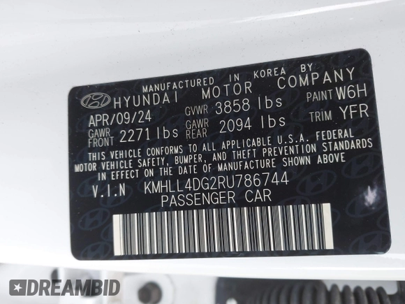 2024 Hyundai Elantra SE with VIN KMHLL4DG2RU786744, listed as a IAAI auction lot 41510735 with 8,221 mi miles and . Bid and sale history available at DreamBid. Image 9.
