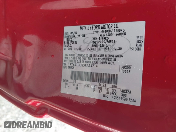 2005 Ford Ranger XL with VIN 1FTYR10U85PA14714, listed as a IAAI auction lot 42383334 with 181,465 mi miles and . Bid and sale history available at DreamBid. Image 9.