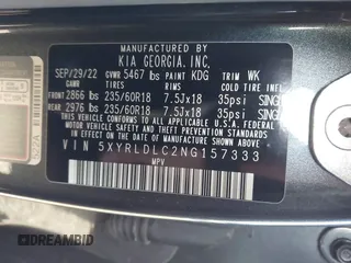 2022 Kia Sorento X-Line S with VIN 5XYRLDLC2NG157333, listed as a IAAI auction lot 41281385 with 26,914 mi miles. Bid and sale history available at carsss.com. Image 9.
