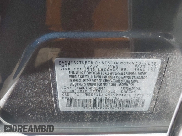 2017 Nissan Sentra SV с VIN 3N1AB7AP4HY260943, выставлен на аукционе IAAI как лот 42670011 с пробегом 61 722 миль миль и . История ставок и продаж доступна на DreamBid. Изображение 9.