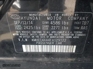 2015 Hyundai Sonata Hybrid Limited with VIN KMHEC4A44FA129122, listed as a IAAI auction lot 42098724 with 140,792 mi miles. Bid and sale history available at carsss.com. Image 9.