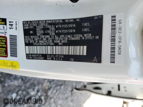 2017 Toyota Sienna LE with VIN 5TDJZ3DC3HS171060, listed as a Copart auction lot 65908415 with 108,082 mi miles and Salvage title. Bid and sale history available at DreamBid. Image 13.