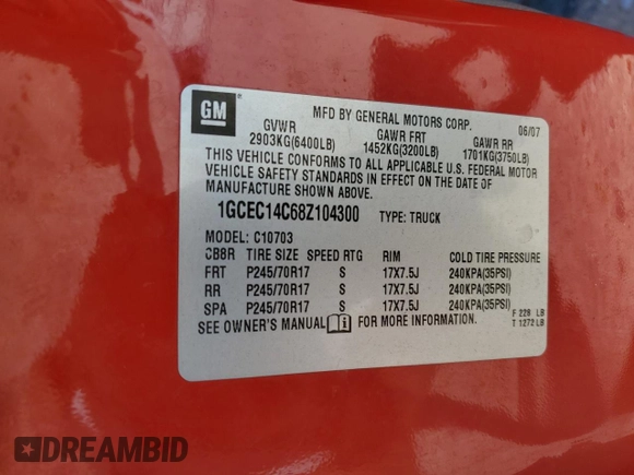 2008 Chevrolet Silverado 1500 Work Truck with VIN 1GCEC14C68Z104300, listed as a Copart auction lot 87415244 with 176,294 mi miles and Salvage Title. Bid and sale history available at carsss.com. Image 12.