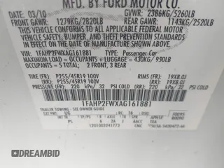 2010 Ford Taurus Limited with VIN 1FAHP2FWXAG161881, listed as a IAAI auction lot 42381282 with 124,605 mi miles and . Bid and sale history available at DreamBid. Image 9.