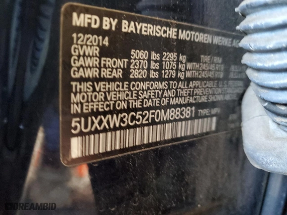 2015 BMW X4 xDrive28i with VIN 5UXXW3C52F0M88381, listed as a Copart auction lot 86984794 with 118,103 mi miles and Clean Title. Bid and sale history available at carsss.com. Image 13.