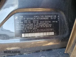 2008 BMW 3 Series 335xi with VIN WBAVD53528A010191, listed as a Copart auction lot 46000195 with 110,426 mi miles and Salvage title. Bid and sale history available at DreamBid. Image 14.