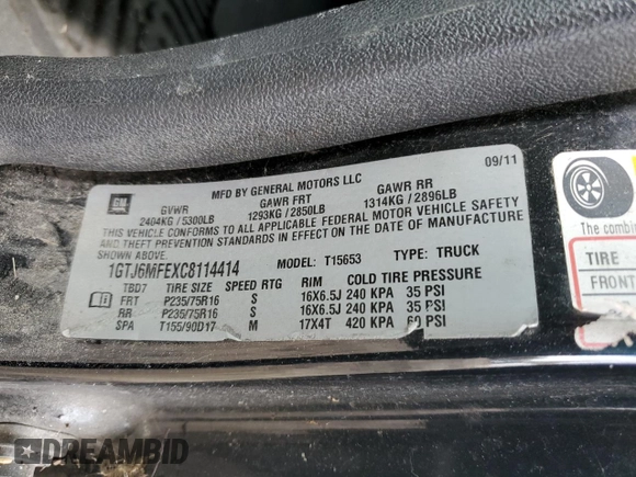 2012 GMC Canyon SLE1 with VIN 1GTJ6MFEXC8114414, listed as a Copart auction lot 52058665 with 219,538 mi miles and Clean title. Bid and sale history available at DreamBid. Image 12.
