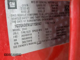2018 GMC Canyon 4WD SLT with VIN 1GTG6DEN0J1158147, listed as a Copart auction lot 76594794 with 41,186 mi miles and Salvage Title. Bid and sale history available at carsss.com. Image 12.