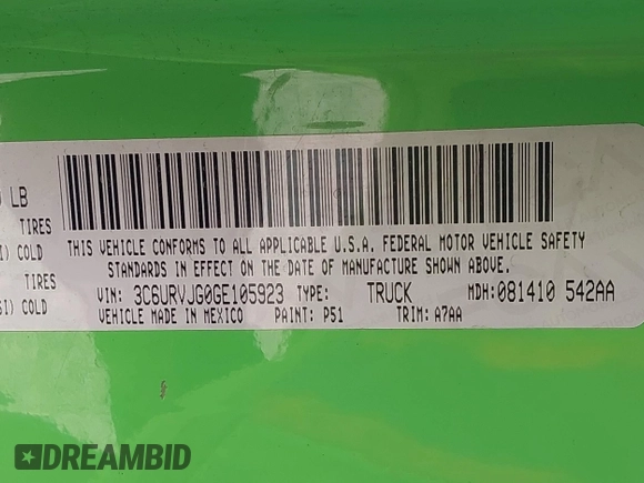 2016 Ram ProMaster Cargo with VIN 3C6URVJG0GE105923, listed as a IAAI auction lot 41670716 with 150,321 mi miles and . Bid and sale history available at DreamBid. Image 9.