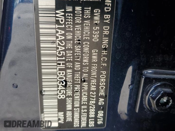 2017 Porsche Macan with VIN WP1AA2A51HLB03458, listed as a Copart auction lot 55164335 with 53,156 mi miles and Salvage title. Bid and sale history available at DreamBid. Image 14.