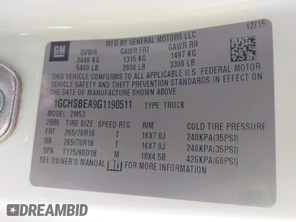 2016 Chevrolet Colorado 2WD WT с VIN 1GCHSBEA9G1190511, выставлен на аукционе IAAI как лот 42642481 с пробегом 80 128 миль миль и . История ставок и продаж доступна на DreamBid. Изображение 9.